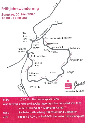 Ankündigung der Frühjahreswanderung im Veranstaltungsplan Jena+Saale-Holzland-Kreis und in Plakaten/Flyer